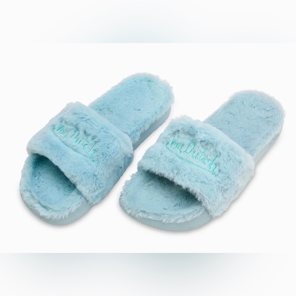 NWT Von Dutch Blue Faux Fur Slides size 10 - Picture 2 of 8